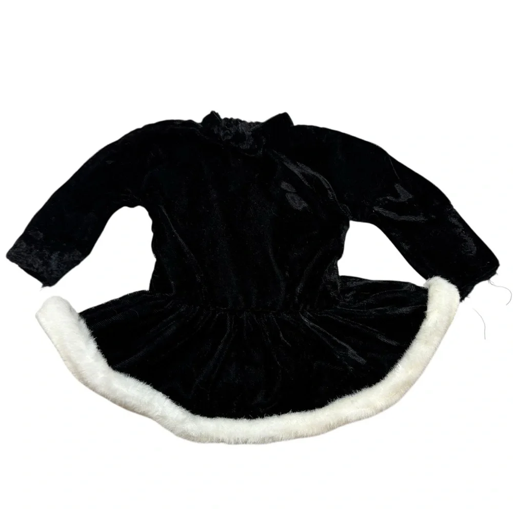 Battat Dolls Black Velour‎ Long Sleeve Dress with White Faux Fur Trim
